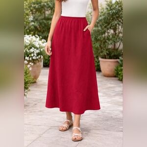 NWT Eileen Fisher Red Pull-On Flared Midi Skirt Size Small